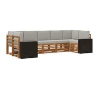 vidaXL Ensemble de canapé d'angle 7 pcs Naturel et Gris Clair, Canapé extérieur Moderne en Acacia, Ensemble Lounge Durable, mobilier modulable pour Jardin et Piscine