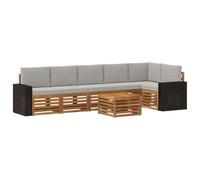 vidaXL Ensemble de canapé d'angle 7 pcs Naturel et Gris Clair, Salon de Jardin, Ensembles Modernes, canapés modulaires, Salle à Manger détente, Ensemble Bois, Design pour Patio