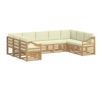 vidaXL Ensemble de canapé d'angle 9 pcs Blanc et crème Polyester, Canapé de Jardin Moderne, mobilier sectionnel résistant pour extérieur, Coin Lounge Confortable et Salon sur terrasse