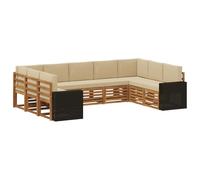 vidaXL Ensemble de canapé d'angle 9 pcs Naturel et Beige Polyester, Canapé de Jardin Moderne, mobilier sectionnel résistant pour extérieur, Coin Lounge Confortable et Salon sur terrasse