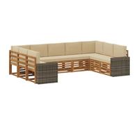vidaXL Ensemble de canapé d'angle 9 pcs Naturel et Beige Polyester, Canapé de Jardin Moderne, mobilier sectionnel résistant pour extérieur, Coin Lounge Confortable et Salon sur terrasse