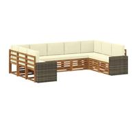 vidaXL Ensemble de canapé d'angle 9 pcs Naturel et Crème Polyester, Canapé de Jardin Moderne, mobilier sectionnel résistant pour extérieur, Coin Lounge Confortable et Salon sur terrasse