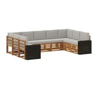 vidaXL Ensemble de canapé d'angle 9 pcs Naturel et Gris Clair, Canapé de Jardin Moderne, mobilier sectionnel résistant pour extérieur, Coin Lounge Confortable et Salon sur terrasse