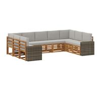 vidaXL Ensemble de canapé d'angle 9 pcs Naturel et Gris Clair, Canapé de Jardin Moderne, mobilier sectionnel résistant pour extérieur, Coin Lounge Confortable et Salon sur terrasse