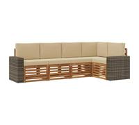 vidaXL Ensemble de canapé d'angle avec Coussin 5 pcs Naturel et Beige, Canapé d'angle Moderne, mobilier de Jardin, chaises Confort pour Patio, Coin terrasse