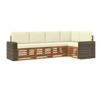 vidaXL Ensemble de canapé d'angle avec Coussin 5 pcs Naturel et Crème, Canapé d'angle Moderne, mobilier de Jardin, chaises Confort pour Patio, Coin terrasse