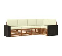 vidaXL Ensemble de canapé d'angle avec Coussin 5 pcs Naturel et Crème, Canapé d'angle Moderne, mobilier de Jardin, chaises Confort pour Patio, Coin terrasse
