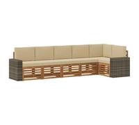 vidaXL Ensemble de canapé d'angle avec Coussin 6 pcs Naturel et Beige, Canapé extérieur Moderne, mobilier de Jardin, Salon de terrasse, Ensemble Confortable pour se détendre