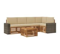 vidaXL Ensemble de canapé d'angle avec Coussin 6 pcs Naturel et Beige, Canapés Modernes pour l'extérieur, mobilier Durable, Confort Ultime pour Jardin et terrasse