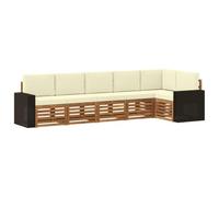 vidaXL Ensemble de canapé d'angle avec Coussin 6 pcs Naturel et Crème, Canapé d'extérieur Moderne, Ensemble Lounge sectionnel, mobilier terrasse, Confort Durable