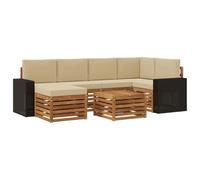 vidaXL Ensemble de canapé d'angle avec Coussin 7 pcs Naturel et Beige, Canape d'extérieur, Ensemble Moderne, Meuble Confortable pour Salon Jardin, Coin détente sur la terrasse