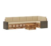 vidaXL Ensemble de canapé d'angle avec Coussin 7 pcs Naturel et Beige, Salon de Jardin, Ensembles Modernes, canapés modulaires, Salle à Manger détente, Ensemble Bois, Design pour Patio