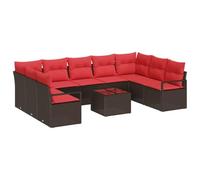 vidaXL Ensemble de canapé de Jardin 10 pc Marron et Rouge polyrotin