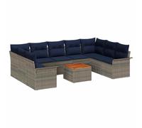 vidaXL Ensemble de canapé de Jardin 10 pcs Gris et Bleu Marine, Canapé Moderne pour Jardin et terrasse, Meubles modulables, résistants aux UV, Parfaits pour Votre Lounge Relax