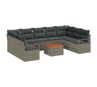 vidaXL – Ensemble de canapé de jardin 10 pièces en rattan poly Acacia gris, 2 places avec rangement