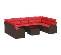 vidaXL Ensemble de canapé de Jardin 10 pcs Marron et Rouge polyrotin, Canapé Moderne, Durable pour Jardin et terrasse, sièges modulaires, résistant aux intempéries, Style Luxe
