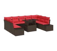 vidaXL Ensemble de canapé de Jardin 10 pcs Marron et Rouge, Salon de Jardin et terrasse, canapé modulable Moderne, Meuble d'extérieur léger et résistant aux UV en rotin
