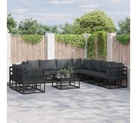vidaXL Ensemble de canapé de Jardin avec Coussin 10 pcs Noir Aluminium, Canapé d'extérieur avec Pieds réglables, mobilier résistant aux intempéries pour Le Jardin et la terrasse