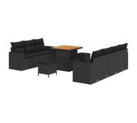 Ensemble de Canapés de Jardin 10 Pièces avec Coussins Noir Poly Rattan Acacia 3363524