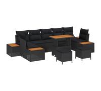 vidaXL Ensemble de canapé de jardin 10 pièces avec coussins en polyrotin noir acacia