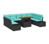 vidaXL Ensemble de canapé de Jardin 10 pcs Noir et Sarcelle, Canapé modulaire Moderne pour Jardin et terrasse, résistant aux UV, léger et imperméable