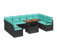 vidaXL Ensemble de canapé de Jardin 10 pcs Noir et Sarcelle, Mobilier extérieur Moderne pour Jardin et terrasse, canapé Modular léger, agencement Lounge d'été