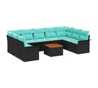 vidaXL Ensemble de canapé de Jardin 10 pcs Noir et Turquoise polyrotin, Canapé Moderne pour Jardin et terrasse, Meubles modulables, résistants aux UV, Parfaits pour Votre Lounge Relax