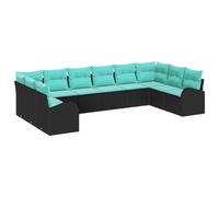 vidaXL Ensemble de canapé de Jardin 10 pcs Noir et Turquoise polyrotin, Mobilier de Jardin et terrasse, Moderne, Durable, canapé modulable résistant aux intempéries