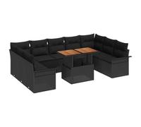 vidaXL Ensemble de Canapés de Jardin 10 Pièces avec Coussins en Poly Rattan Noir