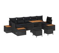 vidaXL Ensemble de canapé de jardin 10 pièces avec coussins en polyrotin noir acacia