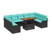 vidaXL Ensemble de canapé de Jardin 10 pcs Noir Poly rotin, Mobilier de Jardin, Set Moderne pour se détendre, résistant aux UV, canapé et transat modulables