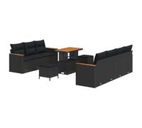 vidaXL Ensemble de canapé de Jardin 10 pcs Noir polyrotin, Mobilier d'extérieur Moderne, Ensemble Patio en Poly rotin, canapé avec Coussins en Mousse, Housse zippée