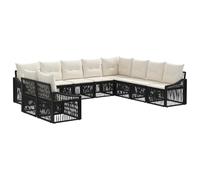 vidaXL Ensemble de canapé de Jardin 10 pcs Noir polyrotin, Sofa Moderne et résistant, Design modulable avec Pieds Ajustables, Parfait pour se détendre et se retrouver Dehors