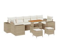 vidaXL Ensemble de Canapé de Jardin 10 Pièces avec Coussins Beige en Rattan Poly Acacia