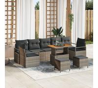 Vidaxl Ensemble De Canapé De Jardin 10 Pièces Avec Coussins En Rotin Poly Gris Acacia, Vidaxl Canapé De Jardin 2 Places Avec Coussins En Rotin Poly Gris, Vidaxl Ensemble De Salle À Manger De Jardin 3 