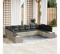 Vidaxl Ensemble De Canapé De Jardin 10 Pièces Avec Coussins Gris Clair Poly Rattan Gris