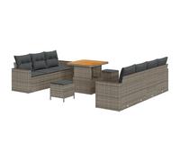 vidaXL Ensemble de Canapé de Jardin 10 Pièces avec Coussins Gris Poly Rattan Acacia