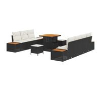 vidaXL Ensemble de canapé de Jardin 10 pièces avec Coussins Noir Poly Rattan