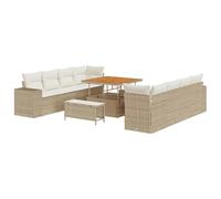 vidaXL Ensemble de canapé de Jardin 11 pcs Beige et crème polyrotin, Ensemble Jardin et terrasse, canapé Moderne rectangulaire, léger, résistant UV, rangements, Assise extérieure
