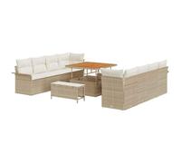Ensemble de canapé jardin 11 pièces avec coussins beige en poly rotin acacia, Canapé jardin 2 places avec coussins beige 3362116
