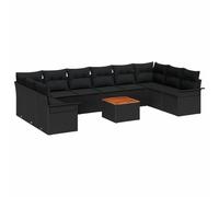 Ensemble De Canapés De Jardin Vidaxl De 11 Pièces Avec Coussins Noir Rattan Acacia, Canapé De Jardin Vidaxl 2 Places Avec Rangement & Coussins Noir Rattan