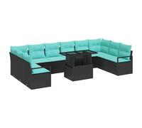vidaXL Ensemble de canapé de Jardin 11 pcs Noir et Bleu polyrotin, Ensemble de canapés Modernes pour Jardin et terrasse, Design rectangulaire, mobilier d'extérieur élégant, Place 4