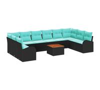 vidaXL Ensemble de canapé de Jardin 11 pcs Noir et Turquoise polyrotin, Canapé modulaire d'extérieur pour Jardin et terrasse, résistant UV, fauteuils Confortables, détente assurée