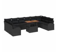 vidaXL Set de canapé de Jardin 11 pièces avec Coussins Noirs en Poly rotin
