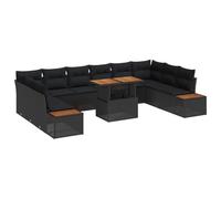 vidaXL Ensemble de canapé de Jardin 11 pcs Noir Poly rotin, Jardin et terrasse, Ensemble Moderne rectangulaire, canapé modulable en rotin, Espace de Rangement, Coins Lounge