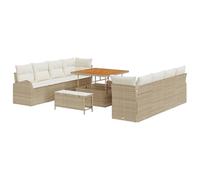 vidaXL Ensemble de canapé de Jardin 11 pièces avec Coussins Beige en Poly rotin Acacia