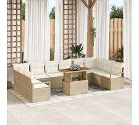 Vidaxl Ensemble De Canapé De Jardin 11 Pièces Avec Coussins Beige En Rotin Synthétique, Vidaxl Canapé De Jardin 2 Places Avec Rangement Et Coussins Beige En Rotin Synthétique
