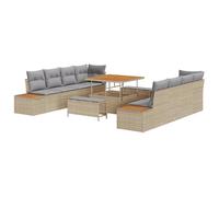 vidaXL Ensemble de Canapé de Jardin 11 Pièces avec Coussins Beige Poly Rattan Acacia