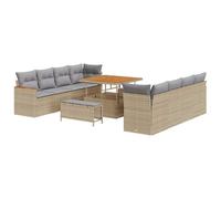 Vidaxl Ensemble De Canapé De Jardin 11 Pièces Avec Coussins Beige Poly Rattan Acacia, Vidaxl Ensemble De Salle À Manger De Jardin 3 Pièces Avec Coussins Beige Poly Rattan Acacia