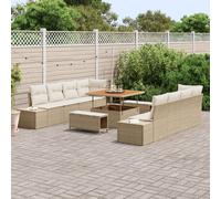 Vidaxl Ensemble De Canapé De Jardin 11 Pièces Avec Coussins Beige Poly Rotin Acacia, Vidaxl Canapé De Jardin 2 Places Avec Rangement Et Coussins Beige Poly Rotin, Vidaxl Ensemble De Salle À Manger De